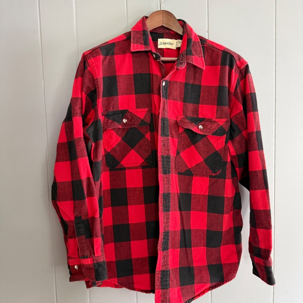 Vintage St Johns Bay Buffalo Plaid Thick Flannel Shirt XL Tall Gorpcore 90s